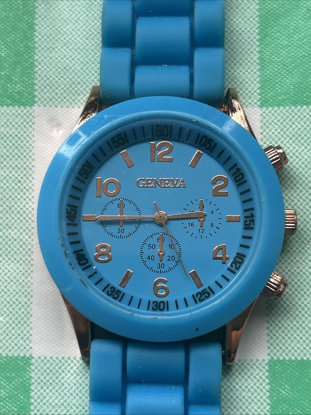 Geneva Rose Gold Tone Case Blue Bezel And Band Women’s Quartz Watch